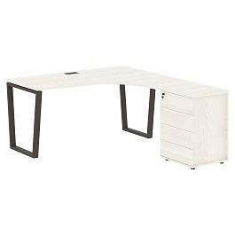 Стол эргономичный с тумбой EVCET 1518(R) Ясень Траун/Мокко 1560х1880х750 EDIS - Фото предпросмотра