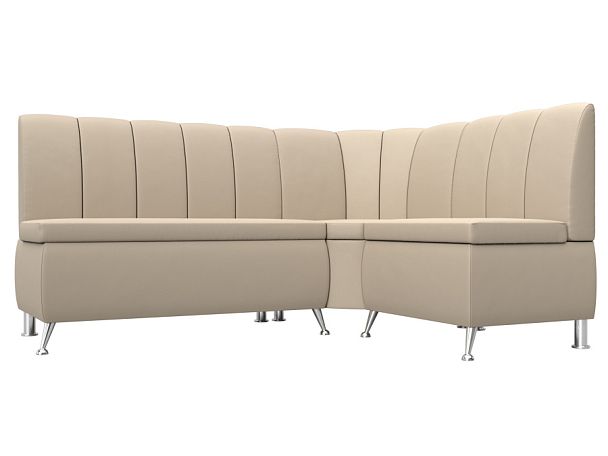 Кухонный угловой диван Кантри правый (полностью экокожа бежевая) - Вид 1