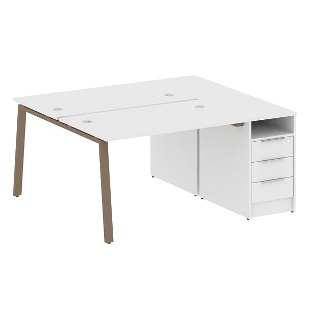 Metal System Р. ст. с тумбой на А-образном м/к БА.РС-СТП-2.2 Белый/Мокко металл 1612*1475*750 - Вид 1