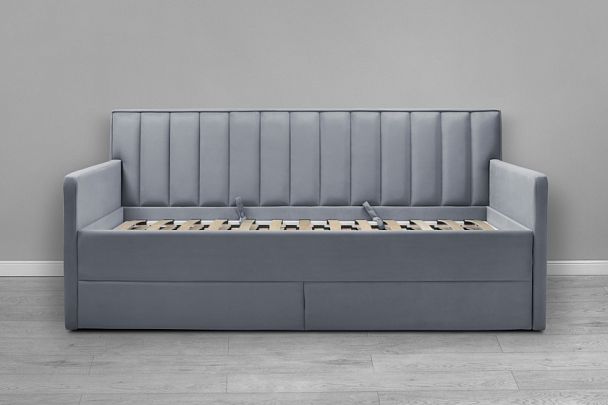 Кровать «Порше» с 2-мя боковинами и доп. спальным местом, серая - Вид 2