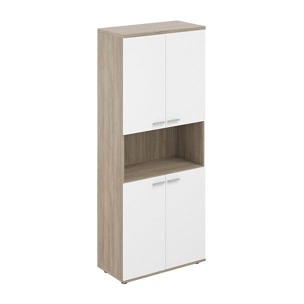 Шкаф высокий с нишей Sigma 800х400х1955, 4-х дв, з.ст ЛДСП 16 мм / корпус: дуб темный; фасады: белый - Вид 1