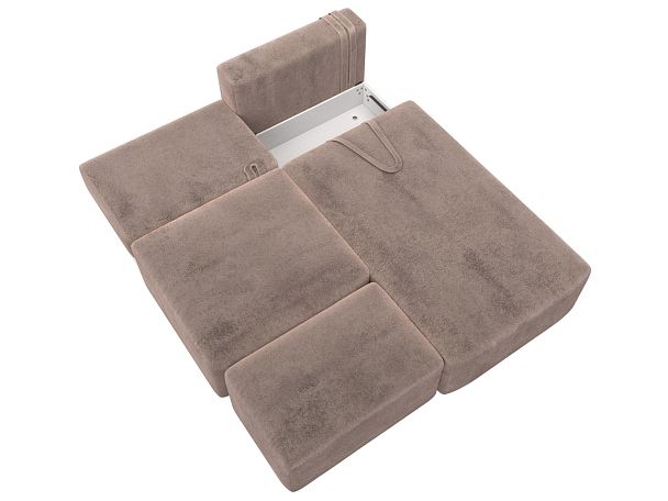 Диван угловой модульный с пуфом Лига-060 НПБ угол универсальный Велюр бежевый - Вид 8