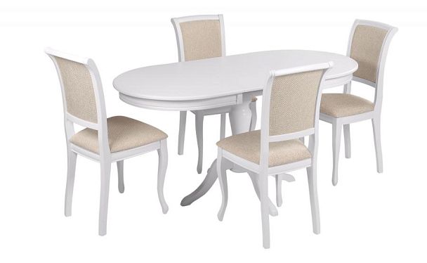 Обеденная группа стол Анфея 110(150)х75х76 Белый и 4 стула Арктос Белый/Кремовая рогожка - Вид 1