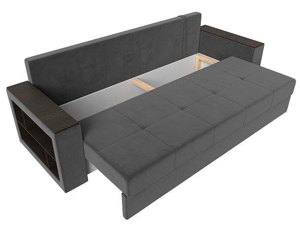 Диван прямой Дубай Лайт полки слева (полностью велюр серый) - Вид 7