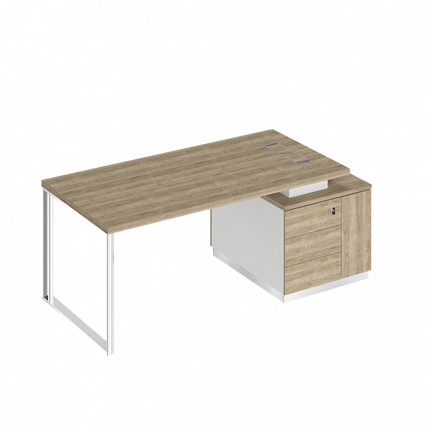 Стол руководителя на опорной тумбе (левый/правый) "Bravo" БР 105 дуб гладстоун светлый/белый премиум/дуб гладстоун светлый - Вид 1