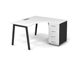 MATRIX 121S152-A Стол эгоном-й с тумбой R, пров-ик Merida (А-опоры) 1380х1380х775 Белый/Темно-серый - Фото предпросмотра