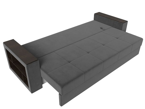 Диван прямой Дубай Лайт полки слева (полностью велюр серый) - Вид 8