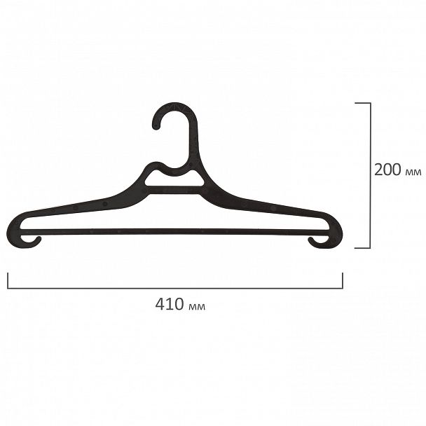 Вешалка-плечики, размер 46-50, пластик, плоская, перекладина, крючки для бретелей, черный, BRABIX, 601654 - Вид 7