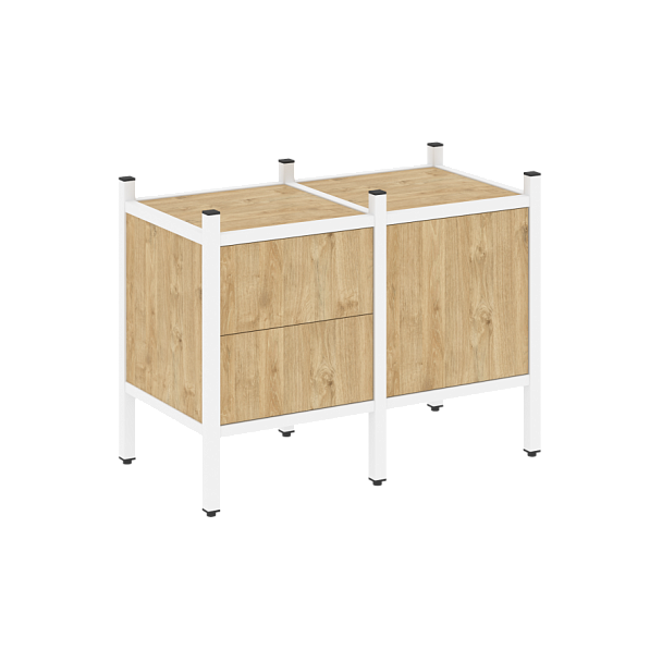 Loft Прямой стеллаж наборный VR.L-01 Тиквуд светлый/Белый металл 862*446*636 - Вид 1