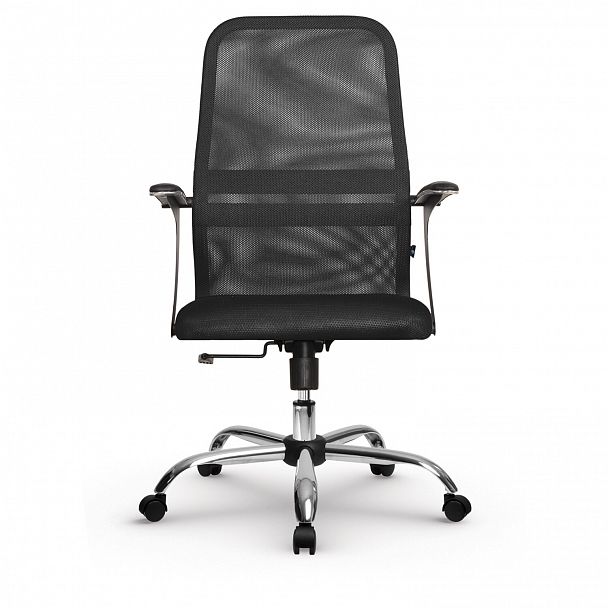 Кресло МЕТТА "SU-C-8-Т" хром, с подлокотниками, ткань-сетка, сиденье мягкое, черное - Вид 5