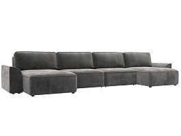 Диван п-образный Лига-048 НПБ лонг Велюр серый - Фото предпросмотра