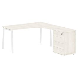 Стол эргономичный с тумбой ELCET 1518(R) Ясень Траун/Белый 1560х1880х750 EDIS - Фото предпросмотра
