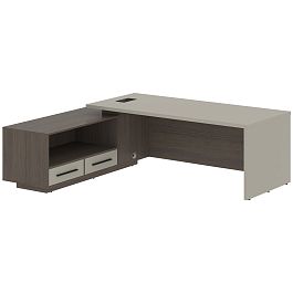 Стол руководителя с тумбой VCT 2319(L) Аметист/Черный матовый/Дуб Сильвер 2300х1900х750 VELION - Фото предпросмотра