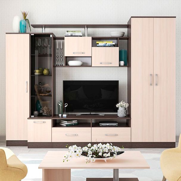 Гостиная Оскар-5 (2500*1920*450) венге/дуб молочный - Вид 1