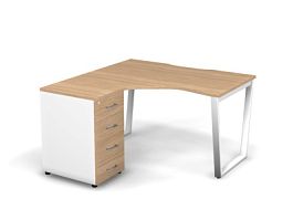 MATRIX 121S130-V Стол эгоном. с тумбой L, пров-ик вырезной (V-опоры) 1380х1380х775 Швейц-й вяз/Белый - Фото предпросмотра