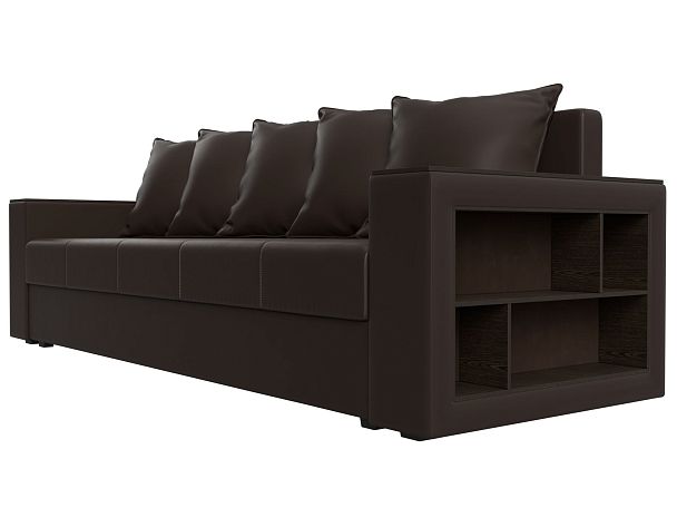 Диван прямой Дубай Лайт полки справа (полностью экокожа коричневая) - Вид 3