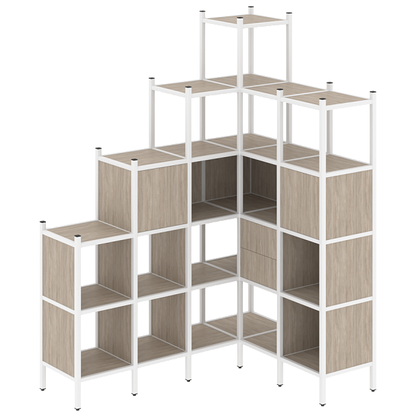 Loft Угловой внутренний стеллаж наборный VR.L-44 Дуб аттик/Белый металл 1694*1278*2280 - Вид 1