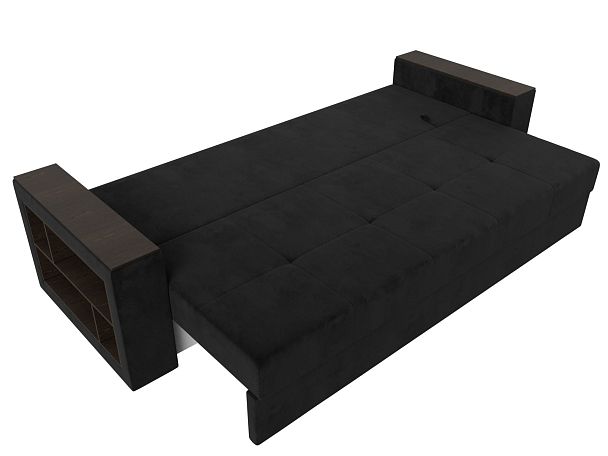 Диван прямой Дубай Лайт полки слева (полностью велюр черный) - Вид 8