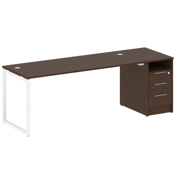 Metal System Quattro Р. ст. с тумбой на О-образном м/к 40БО.РС-СТП-1.5 Венге/Белый металл 2212*720*750 - Вид 1