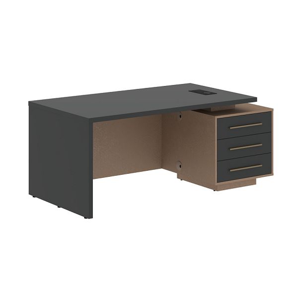 Стол руководителя с тумбой VCT 1890(R) Яшма черный/Бронза браш/Кобра 1800х900х750 VELION - Вид 1