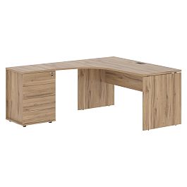 Стол эргономичный с тумбой EDCET 1518(L) Дуб Денвер светлый/Мокко 1560х1880х750 EDIS - Фото предпросмотра