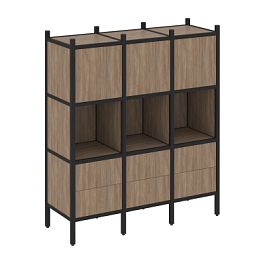 Loft Прямой стеллаж наборный VR.L-08 Дуб аризона/Чёрный металл 1278*446*1458 - Фото предпросмотра