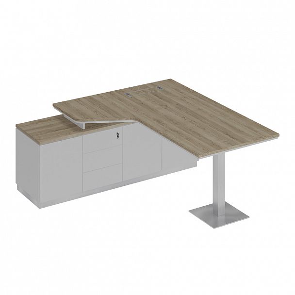Стол руководителя эргономичный на опорной тумбе левый "Сity" СИ 113 дуб гладстоун светлый/белый премиум/белый премиум - Вид 1