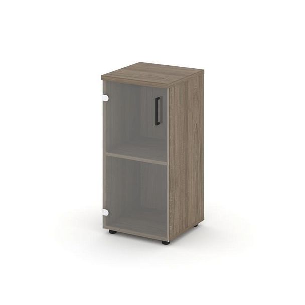 Стайл Проджект Шкаф низкий узкий SN.STU-302(L) Вяз Благородный/Прозрачный/Черный Ручки 400*400*833 - Вид 1