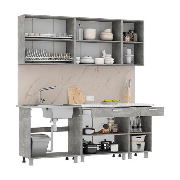 Кухня Денвер 2,0 Фасад БЕЛЫЙ/Корпус АТЕЛЬЕ СВЕТЛОЕ - Вид 2