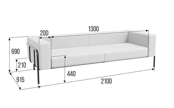 Flex Диван трехместный FLX-3 Santorini 0401/Металл Черный 2100*915*690 - Вид 2