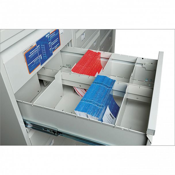 Шкаф картотечный ПРАКТИК "AFC-07", 1327х515х631мм, 7 ящиков под формат А5 (210х149 мм), формат папок Foolscap или A4 (БЕЗ ПАПОК) - Вид 6
