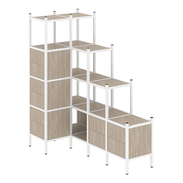 Loft Угловой внутренний стеллаж наборный VR.L-42 Дуб аттик/Белый металл 862*1694*1869 - Вид 1