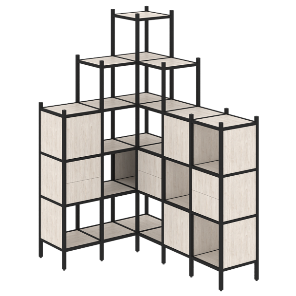 Loft Угловой внутренний стеллаж наборный VR.L-43 Денвер светлый/Чёрный металл 1278*1694*2280 - Вид 1