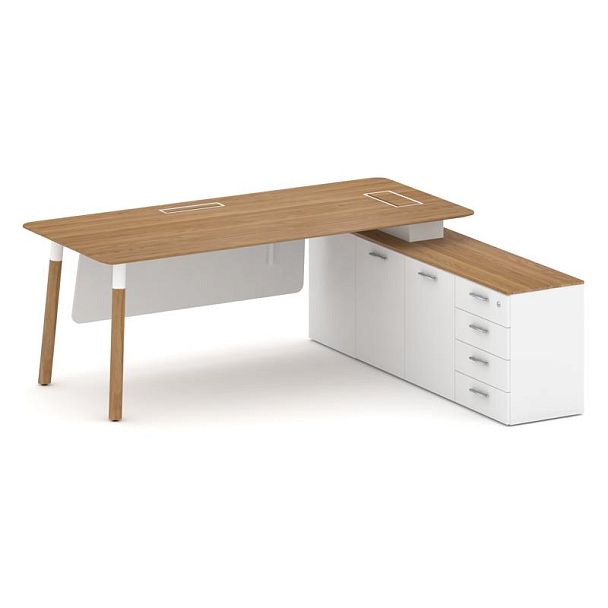 Fresco Стол руководителя FR.SR-20 (R) Дуб Светлый/Белый Бриллиант UM/Металл Белый/Нерж. Сталь 2000*1 - Вид 1