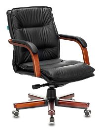 Кресло руководителя Бюрократ T-9927WALNUT-LOW черный кожа низк.спин. крестов. металл/дерево - Фото предпросмотра