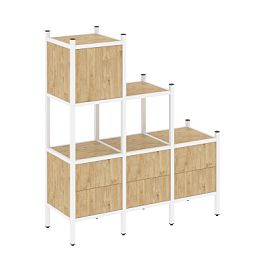 Loft Прямой стеллаж наборный VR.L-12 Тиквуд светлый/Белый металл 1278*446*1458 - Фото предпросмотра