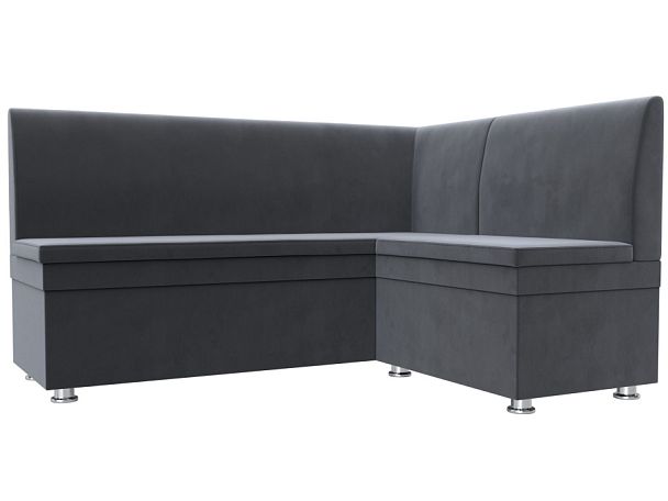 Кухонный угловой диван Уют правый (полностью велюр серый) - Вид 1