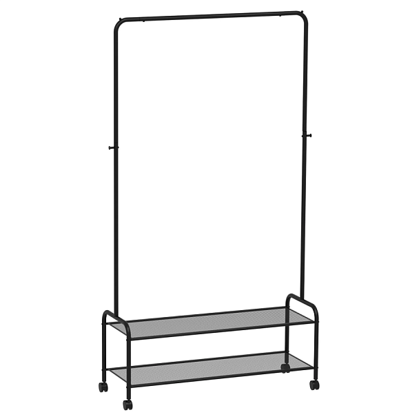 Вешалка для плечиков "Валенсия-32М", 1620х915х300 мм, 2 полки, передвижная, металл, черная, ВГВ32М Ч - Вид 2