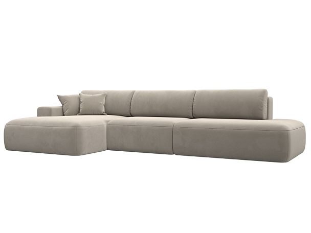 Диван угловой Лига-036 Модерн Лонг левый угол Микровельвет бежевый - Вид 1