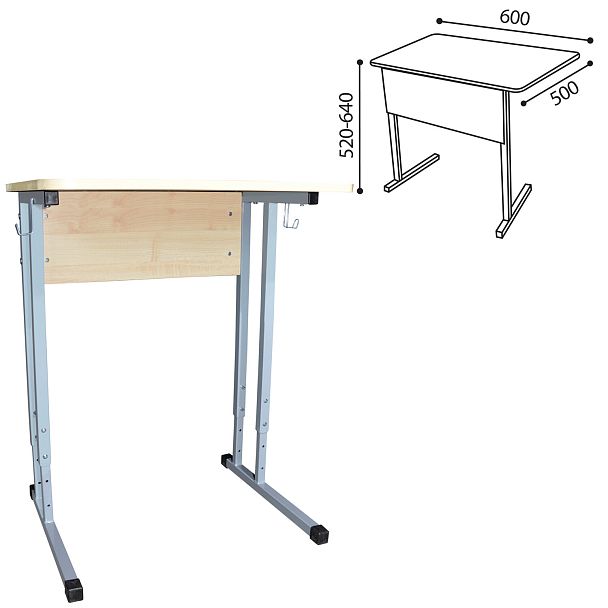 Парта Умник 1-местная, регулируемая, серый каркас, ЛДСП клён, гр.2-4 - Вид 3