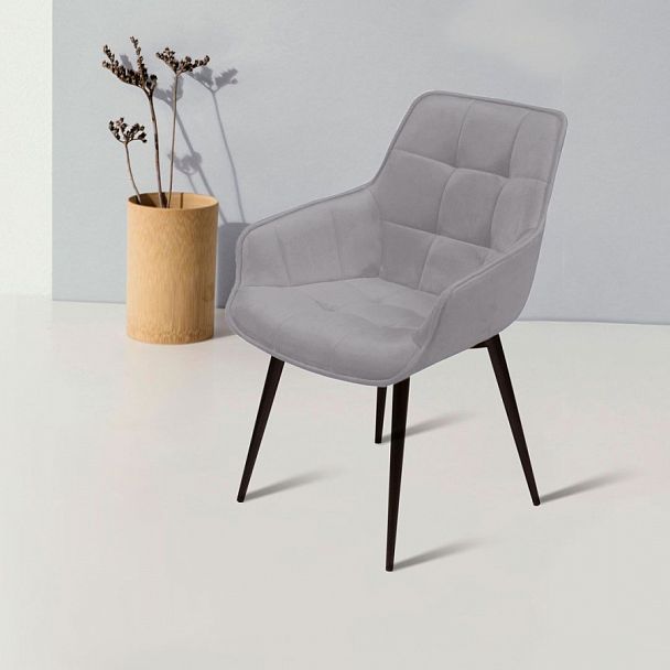 Стул с подлокотниками Capri, бархат светло-серый 26 / опора конус - Вид 1