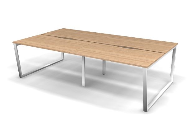 MATRIX 121S401-V Стол прямой двойной бенч, пров. вырезной (V-опоры) 2760х1590х775 Швейц-й вяз/Белый - Вид 1