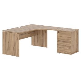 Стол эргономичный с тумбой EDCET 1518(R) Дуб Денвер светлый/Белый 1560х1880х750 EDIS - Фото предпросмотра