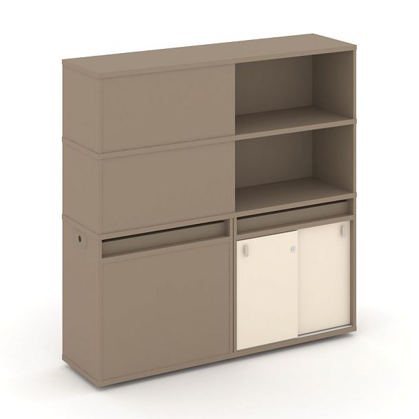 Estetica Набор №20. Тумба двойная+высокая надставка ES.NB.2V-20 Латте/Сатин 1500*410*1520 - Вид 1