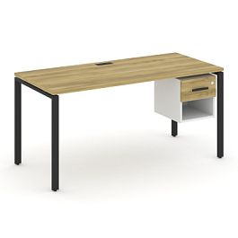 Concept Стол рабочий с подвесной тумбой 1 открытой нишей и одним ящ. CN.SP-120 W Дуб Винченцо/Белый Бриллиант/Металл Черный 1580*720*750 - Фото предпросмотра
