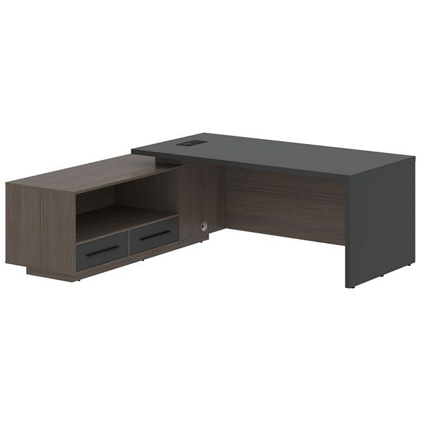 Стол руководителя с тумбой VCT 2119(L) Яшма черный/Черный матовый/Дуб Сильвер 2100х1900х750 VELION - Вид 1