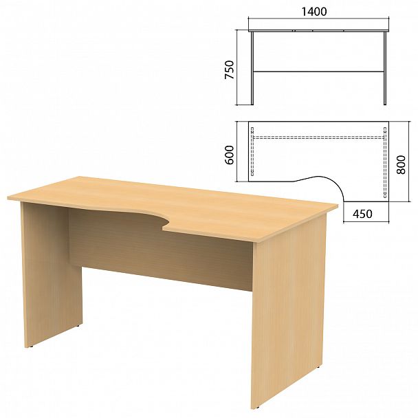Стол письменный эргономичный "Канц", 1400х800х750 мм, правый, цвет бук невский, СК30.10 - Вид 2