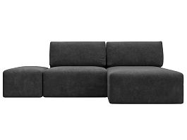 Диван угловой модульный с пуфом Лига-060 НПБ угол универсальный Велюр серый - Фото предпросмотра