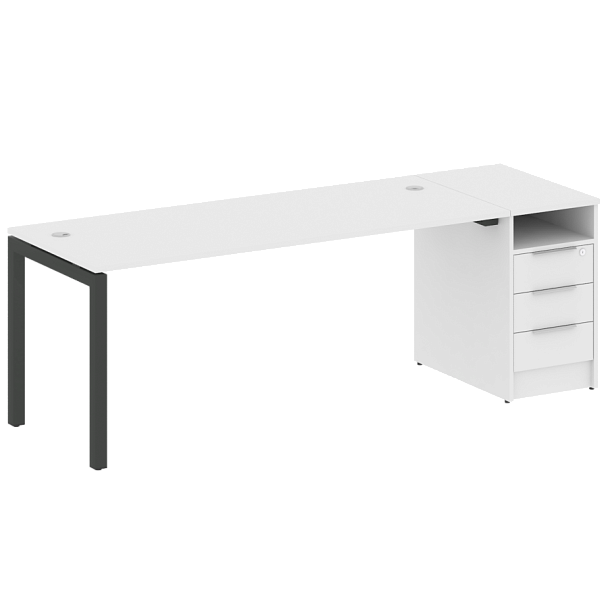 Metal System Quattro Р. ст. с тумбой на П-образном м/к 50БП.РС-СТП-1.5 Белый/Антрацит металл 2212*720*750 - Вид 1