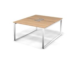 MATRIX 121S204-O Стол прямой двойной, пров-ик Merida (O-опоры) 1380х1590х775 Швейцарский вяз/Белый - Фото предпросмотра